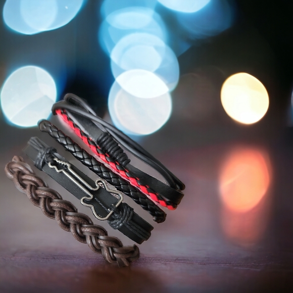 Unisex Leather Bracelet 4 Piece Set - Picture 6 of 9